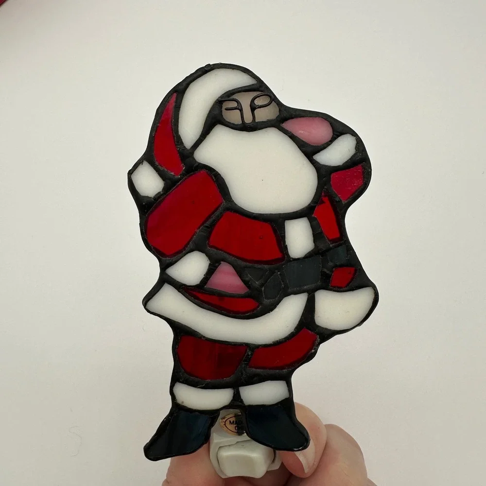 Target Stained Glass Tiffany Style Santa Claus Night Light Christmas Holiday Box